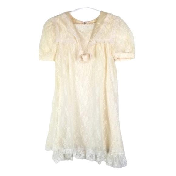 Gunne Sax Jessica McClintock Vintage Lace Over Satin Short Sleeve Dress Girls 4 - Picture 1 of 10